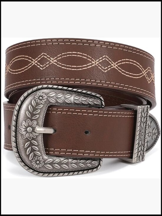 Genuine Leather Western Belt Vintage Engraved Tooled Cowboy Cowgirl Adjustable main image 7